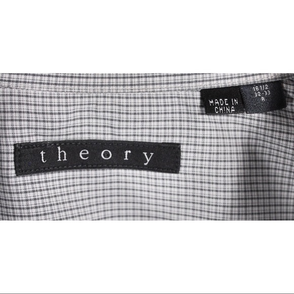 Theory Mens 16.5 Grey Check Dover Point Shirt - Picture 6 of 6